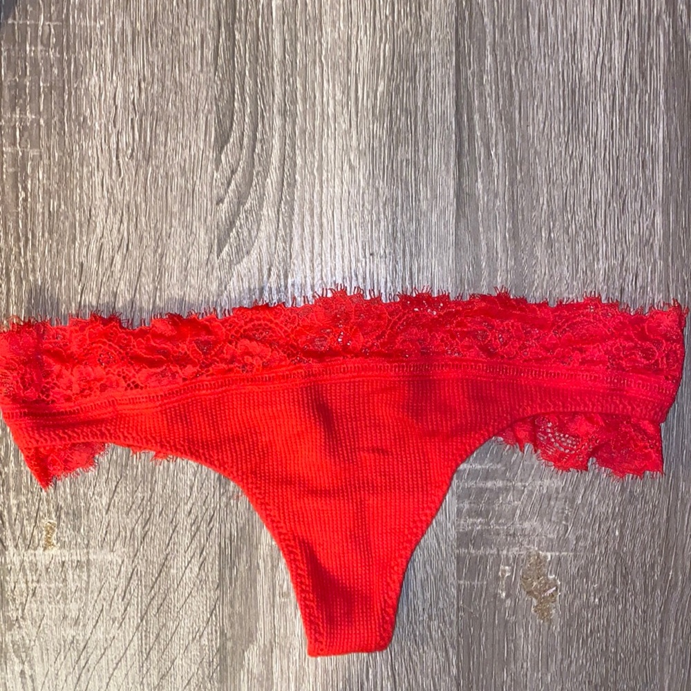Aerie Eyelash Lace Red Thong panties